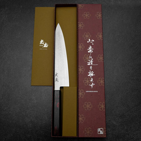 Gyuto VG-10 Damas Manche Urushi Rouge 210mm-[Musashi]-[Couteaux de cuisine japonais]