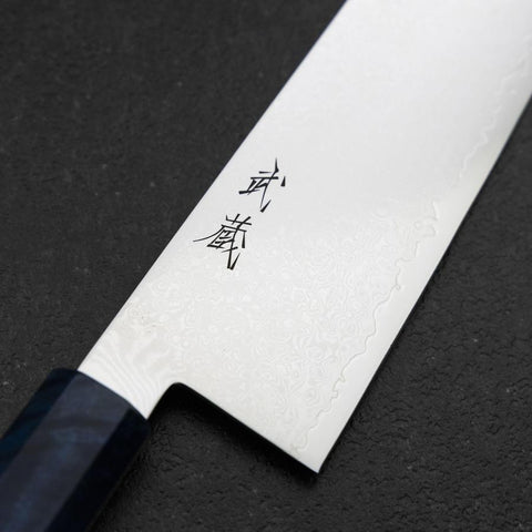 Gyuto VG-10 Damas Manche en Bois de Bouleau Bleu 240mm-[Musashi]-[Couteaux de cuisine japonais]