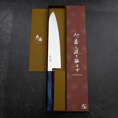 Gyuto VG-10 Damas Manche en Bois de Bouleau Bleu 240mm-[Musashi]-[Couteaux de cuisine japonais]