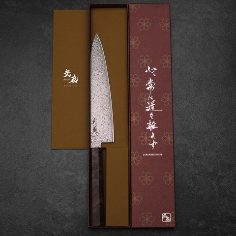 Gyuto VG-10 Damas Marron Manche en Bois de Bouleau 210mm-[Musashi]-[Couteaux de cuisine japonais]