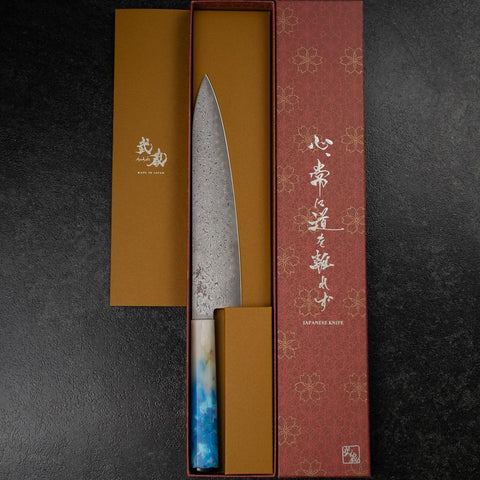 Gyuto VG-10 Damascus Ocean White Blue Handle 210mm (8.3”)-[Musashi]-[Couteaux de cuisine japonais]