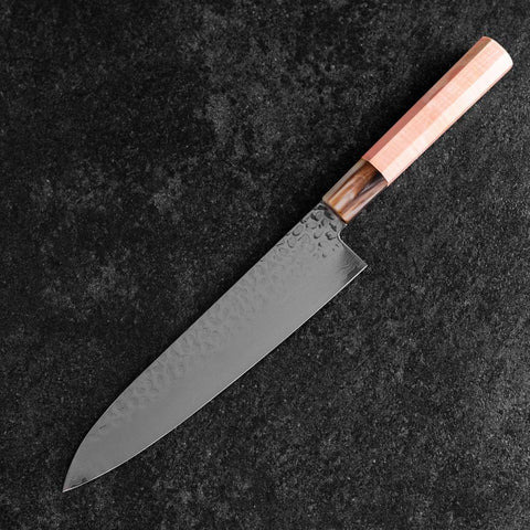 Gyuto VG-10 Miroir Tsuchime Damas Manche en Buffle et Érable Rose clair 210mm-[Musashi]-[Couteaux de cuisine japonais]