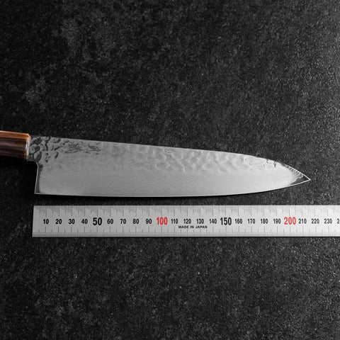 Gyuto VG-10 Miroir Tsuchime Damas Manche en Buffle et Érable Rose clair 210mm-[Musashi]-[Couteaux de cuisine japonais]