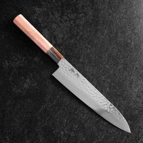 Gyuto VG-10 Miroir Tsuchime Damas Manche en Buffle et Érable Rose clair 210mm-[Musashi]-[Couteaux de cuisine japonais]