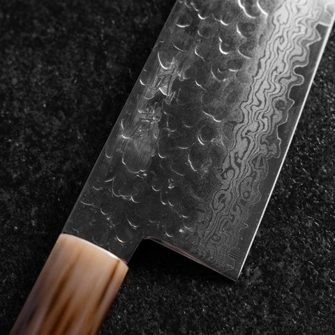 Gyuto VG-10 Miroir Tsuchime Damas Manche en Buffle et Érable Rose foncé 240mm-[Musashi]-[Couteaux de cuisine japonais]