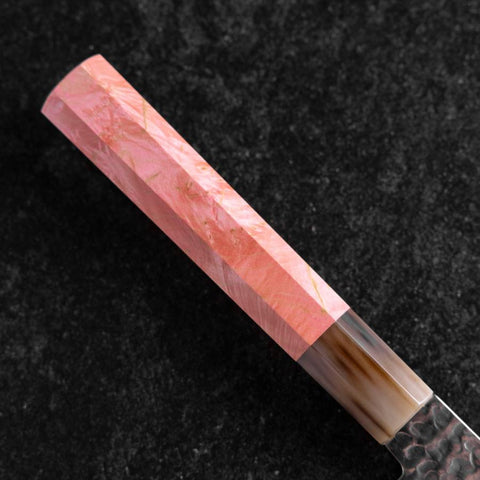 Gyuto VG-10 Miroir Tsuchime Damas Manche en Buffle et Érable Rose foncé 240mm-[Musashi]-[Couteaux de cuisine japonais]