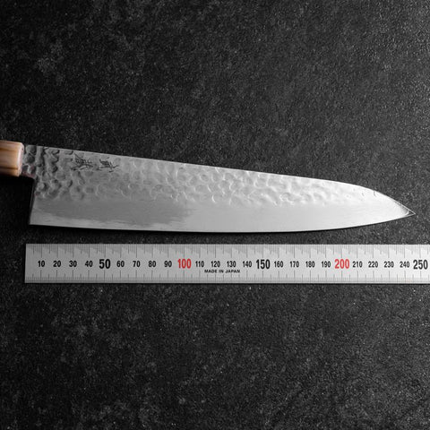 Gyuto VG-10 Miroir Tsuchime Damas Manche en Buffle et Érable Rose foncé 240mm-[Musashi]-[Couteaux de cuisine japonais]