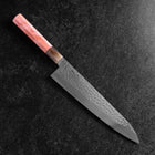 Gyuto VG-10 Miroir Tsuchime Damas Manche en Buffle et Érable Rose foncé 240mm-[Musashi]-[Couteaux de cuisine japonais]