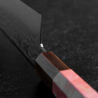 Gyuto VG-10 Miroir Tsuchime Damas Rose foncé Manche en Buffle et Érable 210mm-[Musashi]-[Couteaux de cuisine japonais]