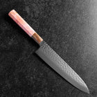 Gyuto VG-10 Miroir Tsuchime Damas Rose foncé Manche en Buffle et Érable 210mm-[Musashi]-[Couteaux de cuisine japonais]