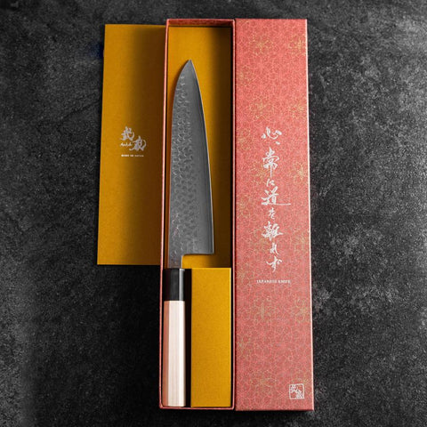 Gyuto VG-10 Tsuchime Damas Manche en Buffle et Magnolia 210mm-[Musashi]-[Couteaux de cuisine japonais]