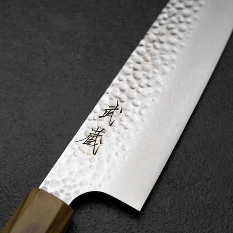 Gyuto VG-10 Tsuchime Damast Manche en Olivier 210mm-[Musashi]-[Couteaux de cuisine japonais]