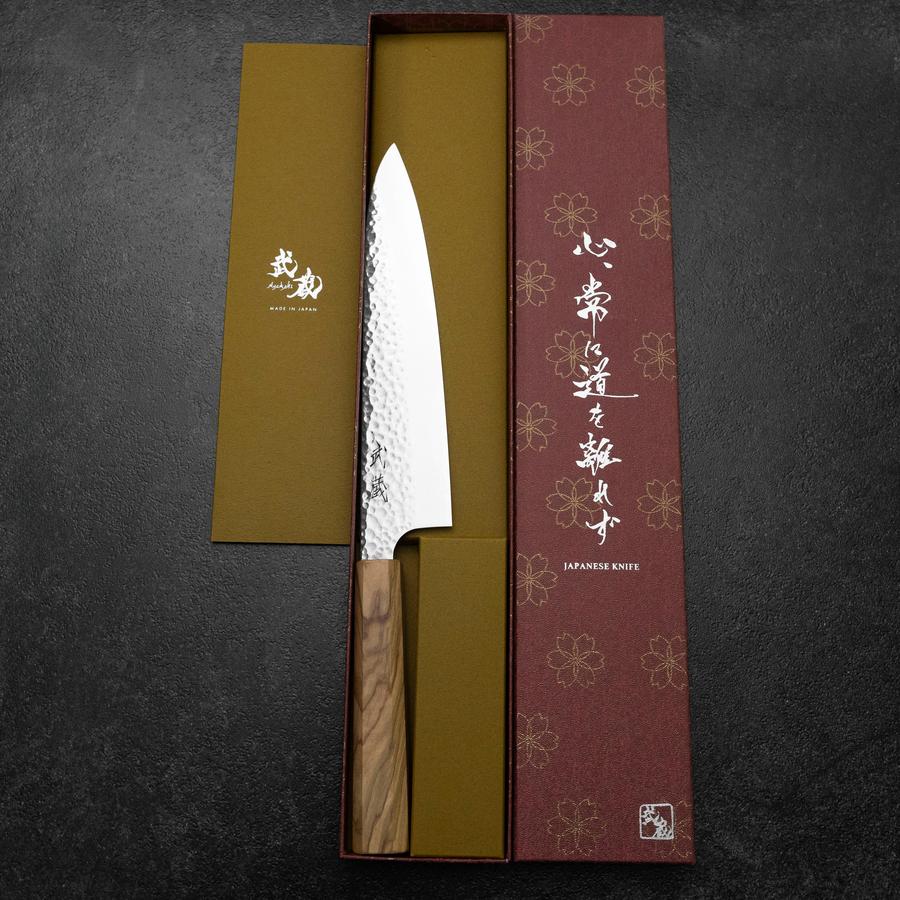 Gyuto VG-10 Tsuchime Damast Manche en Olivier 210mm-[Musashi]-[Couteaux de cuisine japonais]