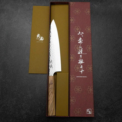 Gyuto VG-10 Tsuchime Damast Manche en Olivier 210mm-[Musashi]-[Couteaux de cuisine japonais]