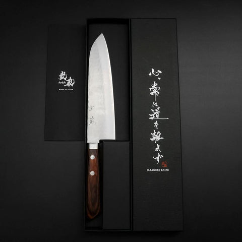Gyuto VG-10 Tsuchime Manche Occidental Oval en Acajou 180mm-[Musashi]-[Couteaux de cuisine japonais]