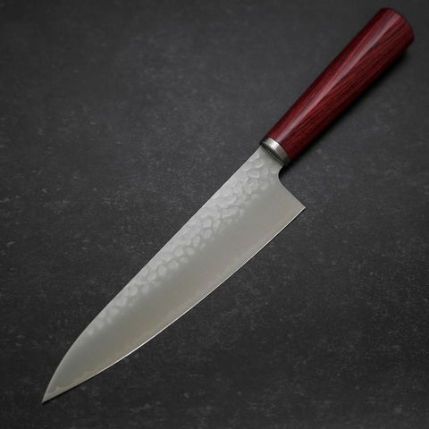 Gyuto VG-10 Tsuchime Manche Occidental Rouge 185mm-[Musashi]-[Couteaux de cuisine japonais]