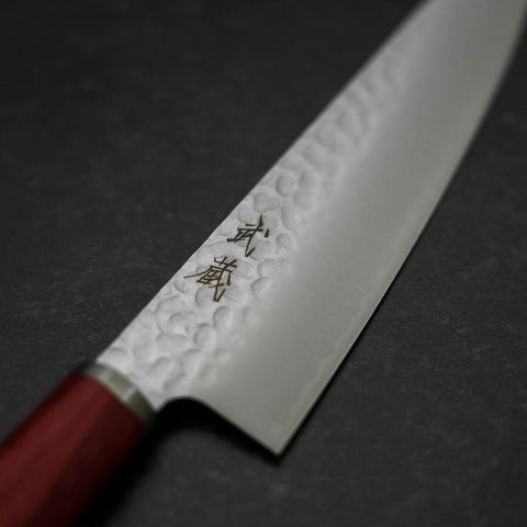 Gyuto VG-10 Tsuchime Manche Occidental Rouge 185mm-[Musashi]-[Couteaux de cuisine japonais]