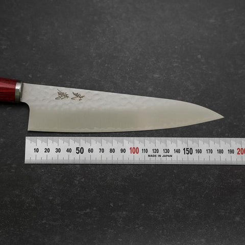 Gyuto VG-10 Tsuchime Manche Occidental Rouge 185mm-[Musashi]-[Couteaux de cuisine japonais]