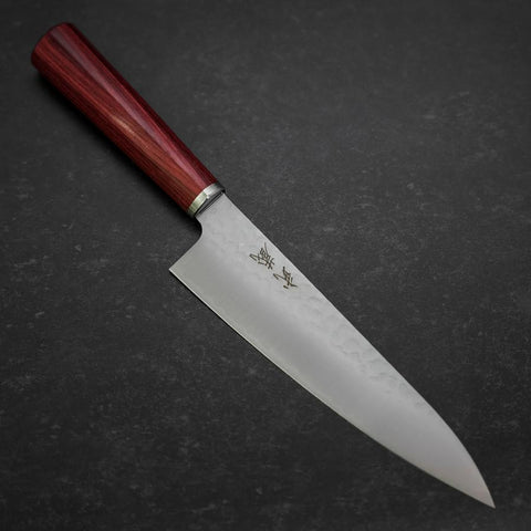 Gyuto VG-10 Tsuchime Manche Occidental Rouge 185mm-[Musashi]-[Couteaux de cuisine japonais]