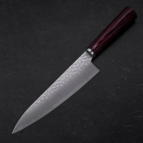 Gyuto VG-10 Tsuchime Manche Oval Rouge 180mm-[Musashi]-[Couteaux de cuisine japonais]