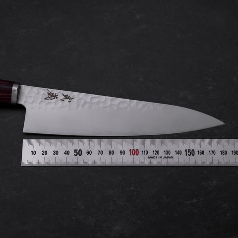 Gyuto VG-10 Tsuchime Manche Oval Rouge 180mm-[Musashi]-[Couteaux de cuisine japonais]