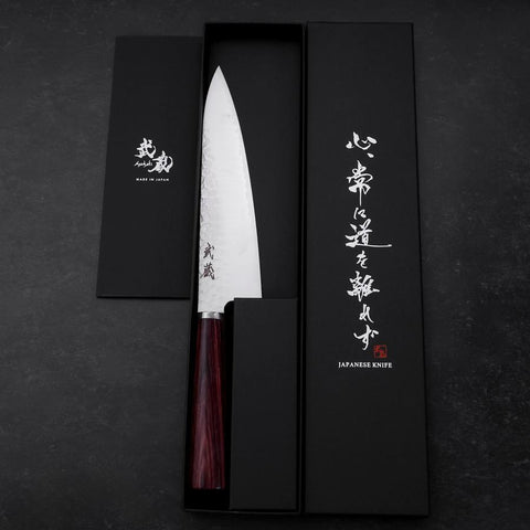 Gyuto VG-10 Tsuchime Manche Oval Rouge 180mm-[Musashi]-[Couteaux de cuisine japonais]