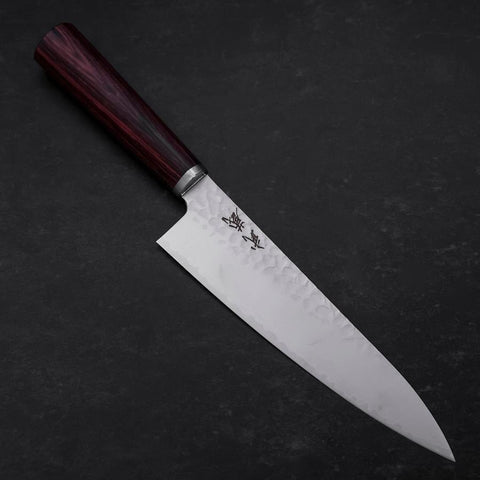 Gyuto VG-10 Tsuchime Manche Oval Rouge 180mm-[Musashi]-[Couteaux de cuisine japonais]