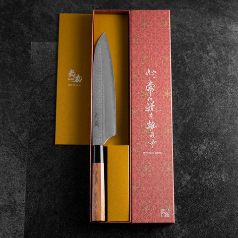 Gyuto VG-5 Tsuchime Manche en Buffle et Bubinga 210mm-[Musashi]-[Couteaux de cuisine japonais]