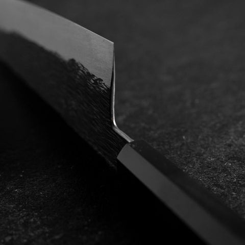 Gyuto White Steel #1 Kurouchi Tsuchime Manche en Buffle et Ébène 210mm-[Musashi]-[Couteaux de cuisine japonais]