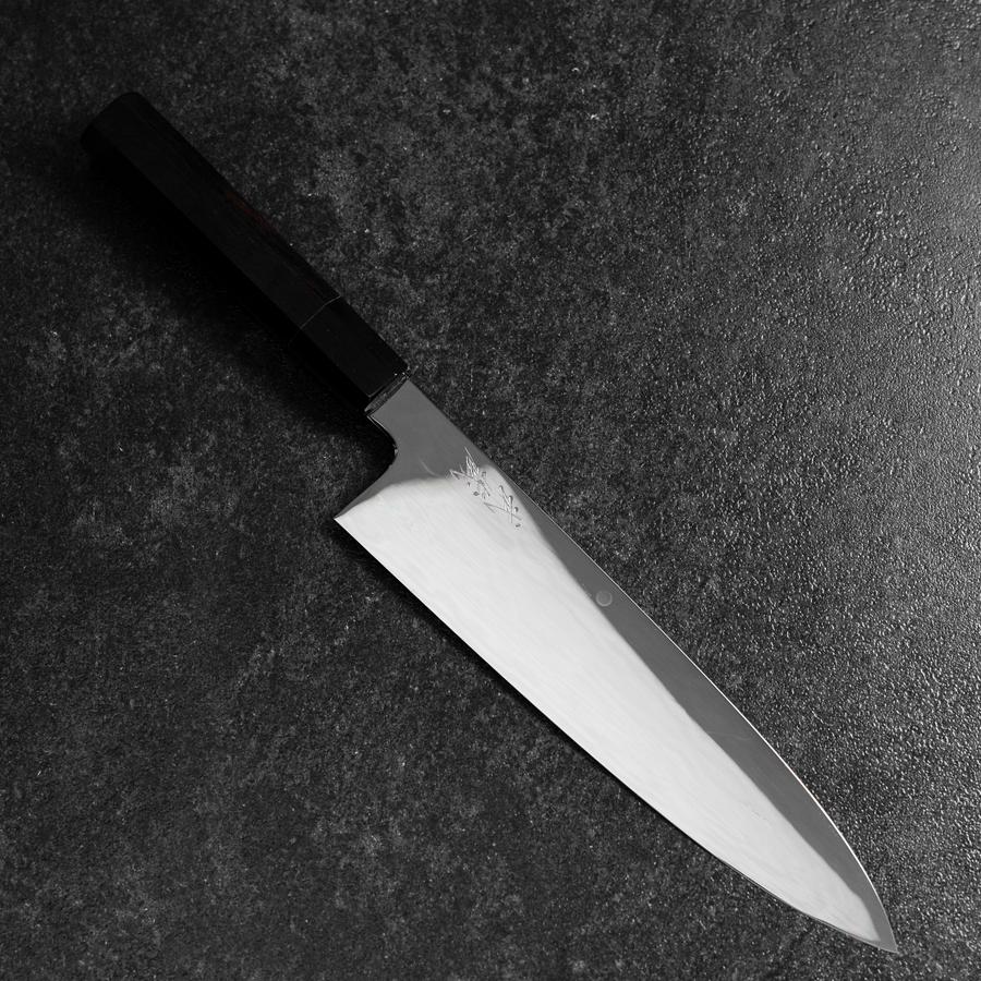 Gyuto White Steel #1 Miroir Lune-Fuji Water Honyaki Manche en Buffle et Ébène avec fourreau 240mm-[Musashi]-[Couteaux de cuisine japonais]