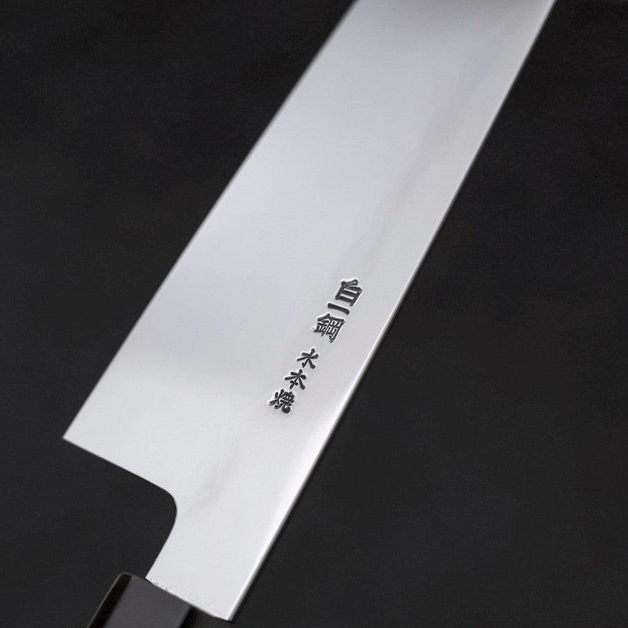 Gyuto White Steel #1 Miroir Water Honyaki Manche en Buffle et Ébène avec Fourreau 210mm-[Musashi]-[Couteaux de cuisine japonais]