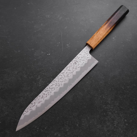 Gyuto White Steel #1 Revêtement Inox Tsuchime Manche Yaki Urushi 240mm-[Musashi]-[Couteaux de cuisine japonais]