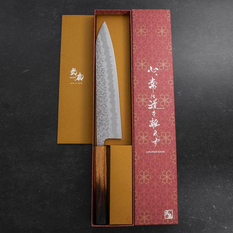 Gyuto White Steel #1 Revêtement Inox Tsuchime Manche Yaki Urushi 240mm-[Musashi]-[Couteaux de cuisine japonais]