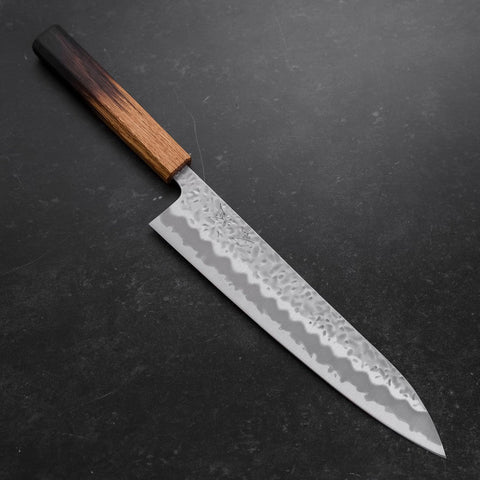 Gyuto White Steel #1 Revêtement Inox Tsuchime Manche Yaki Urushi 240mm-[Musashi]-[Couteaux de cuisine japonais]