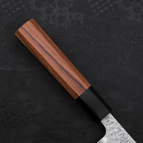 Gyuto White Steel #1 Revêtement Inox Tsuchime Manche en Buffle et Bois de Teck 180mm-[Musashi]-[Couteaux de cuisine japonais]