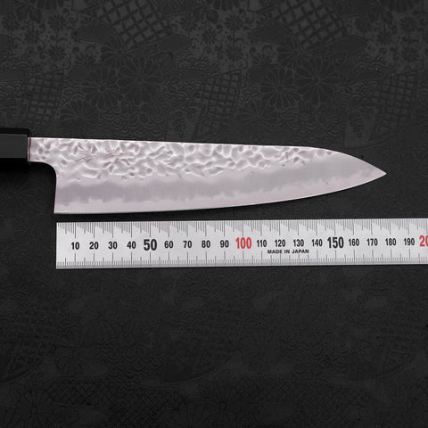 Gyuto White Steel #1 Revêtement Inox Tsuchime Manche en Buffle et Bois de Teck 180mm-[Musashi]-[Couteaux de cuisine japonais]