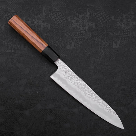Gyuto White Steel #1 Revêtement Inox Tsuchime Manche en Buffle et Bois de Teck 180mm-[Musashi]-[Couteaux de cuisine japonais]