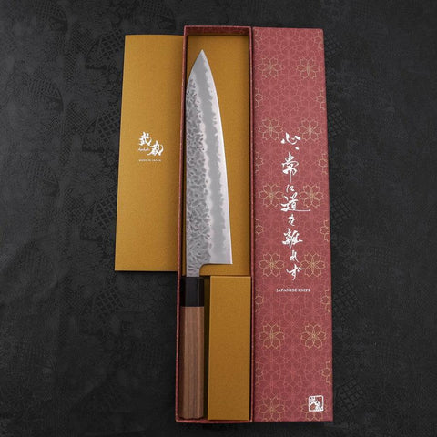 Gyuto White Steel #1 Revêtement Inox Tsuchime Manche en Noyer 240mm-[Musashi]-[Couteaux de cuisine japonais]