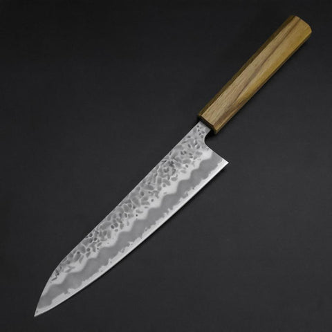 Gyuto White Steel #1 Tsuchime Manche en Chêne 210mm-[Musashi]-[Couteaux de cuisine japonais]