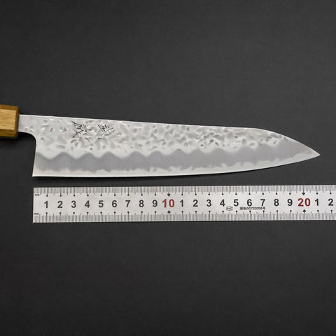 Gyuto White Steel #1 Tsuchime Manche en Chêne 210mm-[Musashi]-[Couteaux de cuisine japonais]