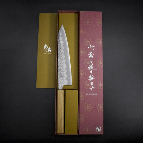 Gyuto White Steel #1 Tsuchime Manche en Chêne 210mm-[Musashi]-[Couteaux de cuisine japonais]