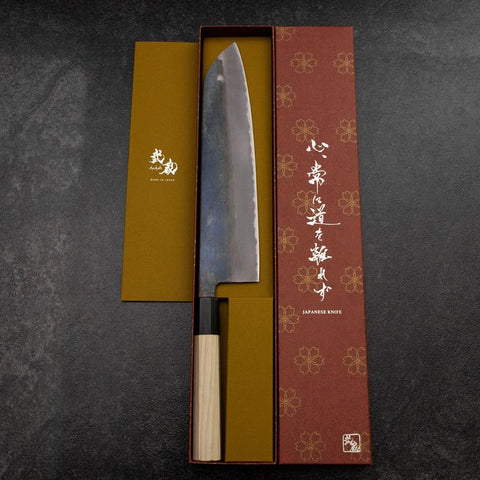 Gyuto White Steel #2 Kurouchi Manche en Buffle et Magnolia（largeur plus importante）-[Musashi]-[Couteaux de cuisine japonais]