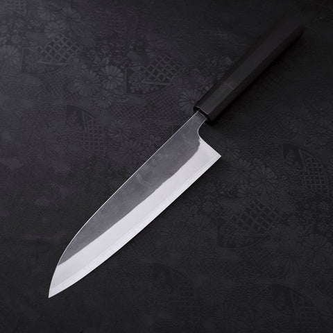 Gyuto White Steel #2 Kurouchi Stainless Clad Chokin Dragon Buffalo Ebony Handle 190mm (7.5”)-[Musashi]-[Couteaux de cuisine japonais]