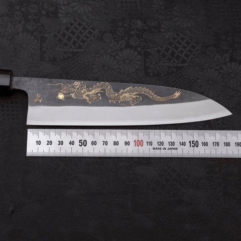 Gyuto White Steel #2 Kurouchi Stainless Clad Chokin Dragon Buffalo Ebony Handle 190mm (7.5”)-[Musashi]-[Couteaux de cuisine japonais]