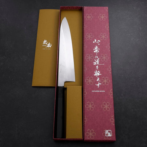 Gyuto White Steel #3 Miroir Honyaki Manche en Buffle et Ébène 240mm-[Musashi]-[Couteaux de cuisine japonais]