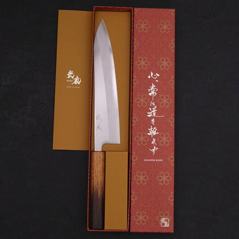 Gyuto White Steel #1 Polished Yaki Urushi Handle 240mm-[Musashi]-[Japanese-Kitchen-Knives]