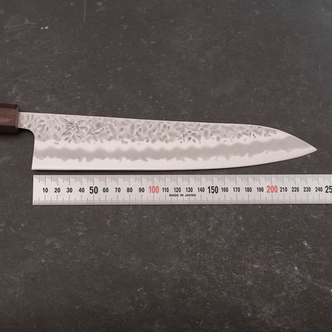Gyuto White Steel #1 Revêtement Inox Tsuchime Manche Urushi Pourpre 240mm-[Musashi]-[Couteaux de cuisine japonais]