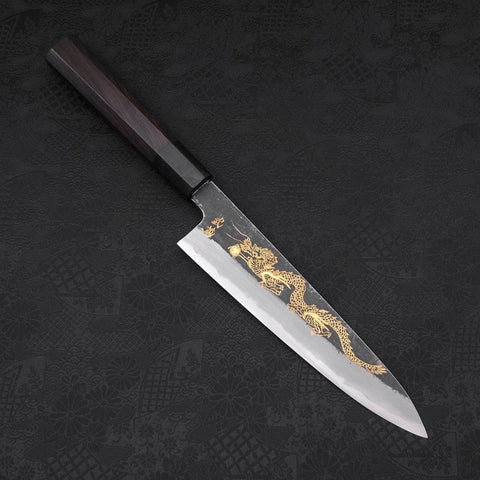 Gyuto White Steel #2 Kurouchi Chokin Dragon Buffalo Ebony Handle 210mm-[Musashi]-[Japanese-Kitchen-Knives]