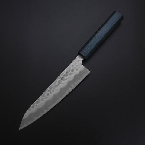 Gyuto White Steel #2 Tsuchime Manche Urushi Bleu Sombre 180mm-[Musashi]-[Couteaux de cuisine japonais]