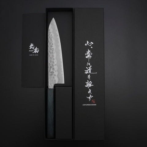 Gyuto White Steel #2 Tsuchime Manche Urushi Bleu Sombre 180mm-[Musashi]-[Couteaux de cuisine japonais]